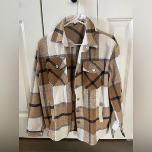 Tanming Womens Wool Blend Plaid Shacket